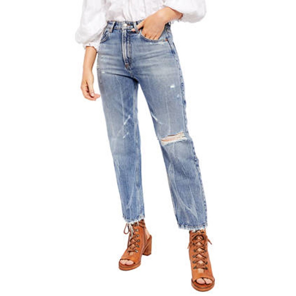Free People Women's Straight Leg Jeans - Light Blue